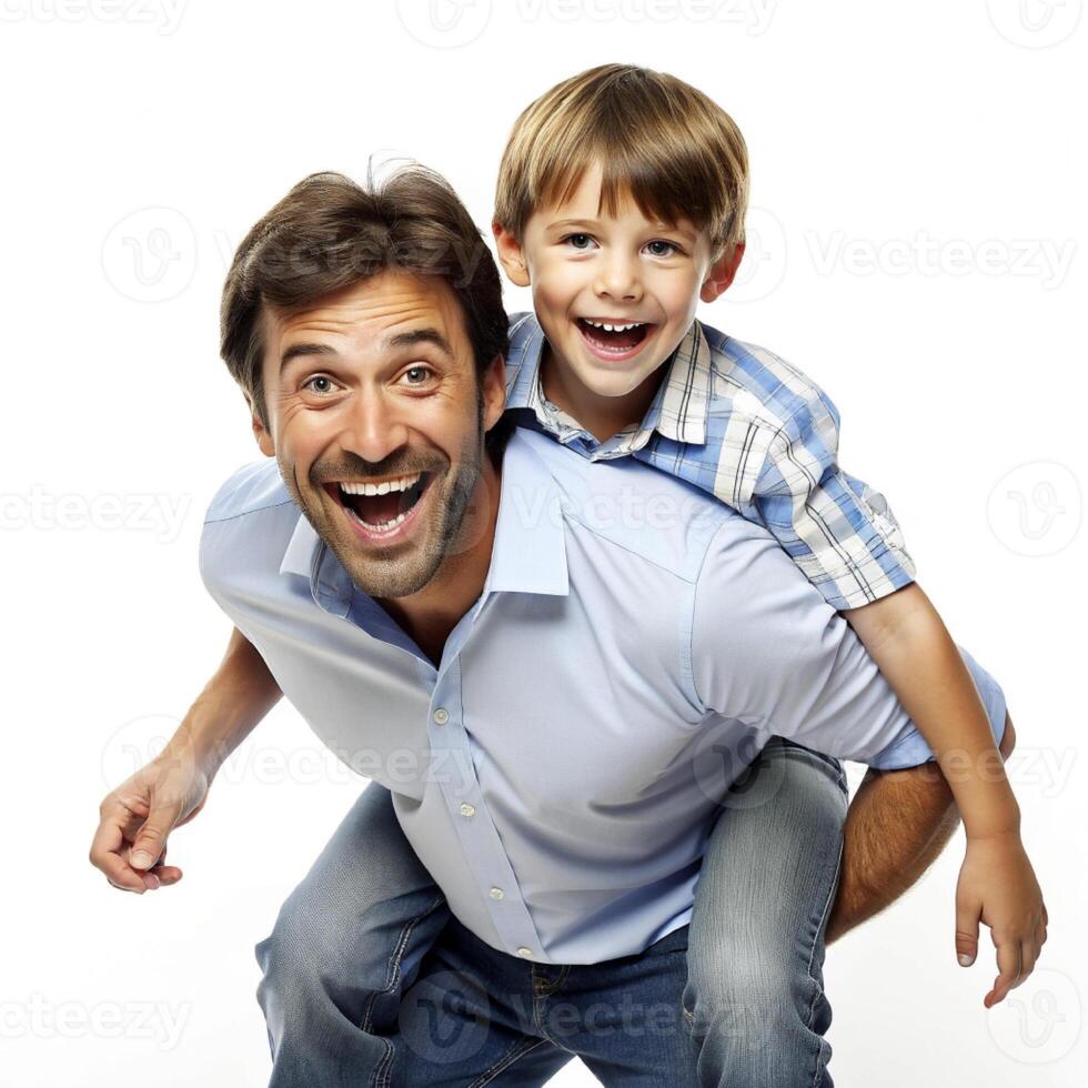 ai generado padre y hijo teniendo divertido blanco antecedentes foto