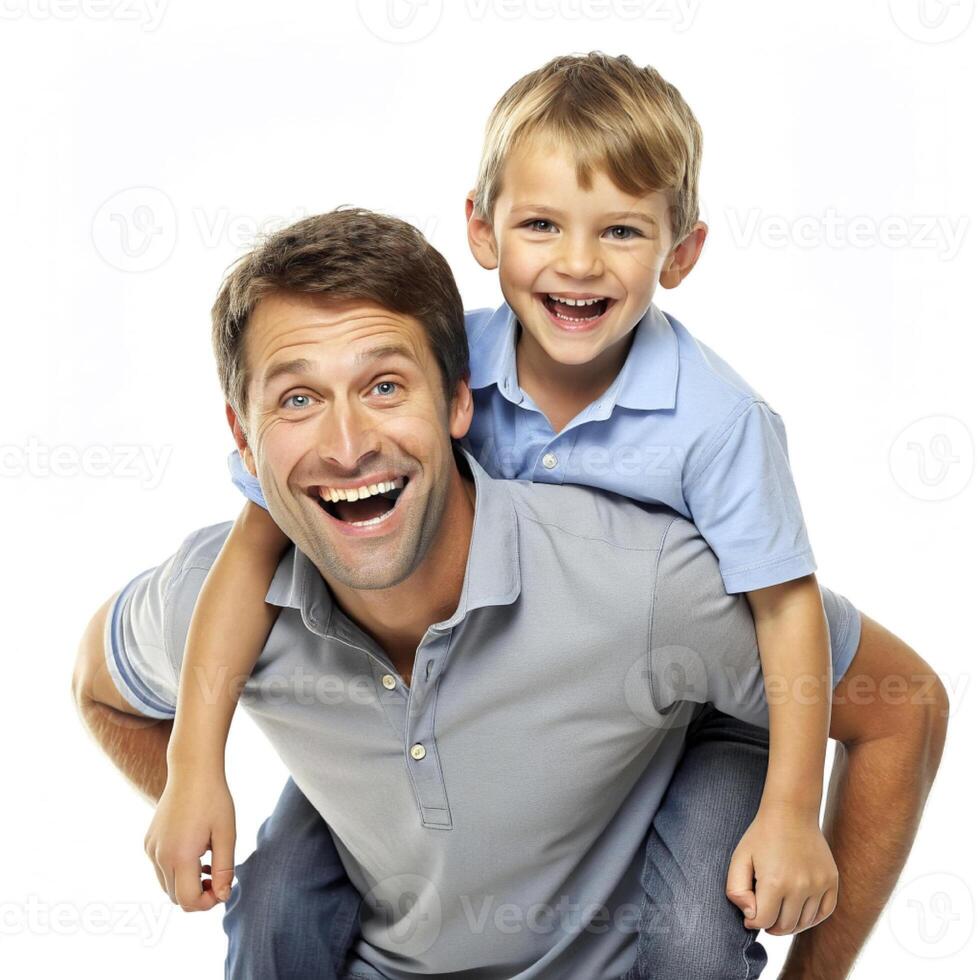 AI generated father and son having fun white background photo
