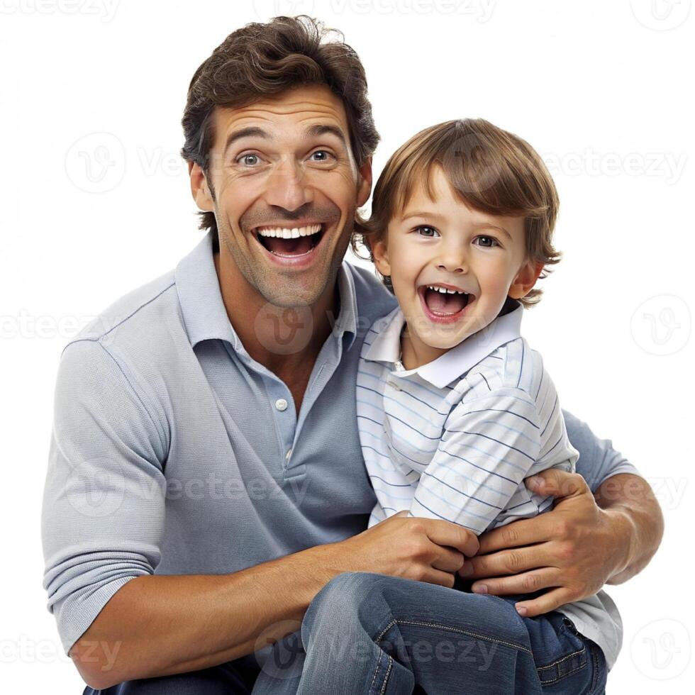 ai generado padre y hijo teniendo divertido blanco antecedentes foto