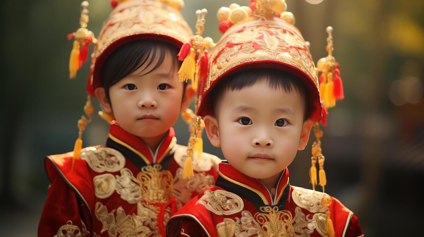 AI generated oyful Young Duo in Ornate Red Costumes photo