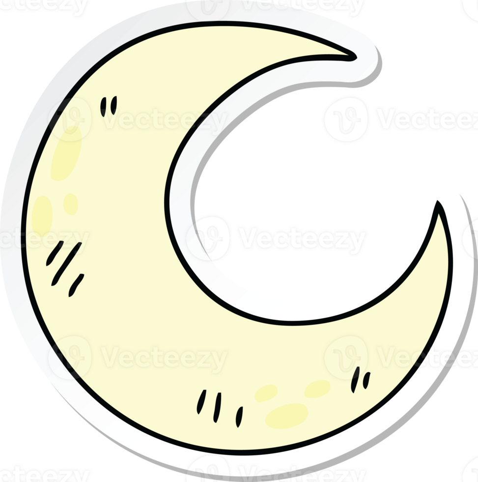 sticker of a quirky hand drawn cartoon crescent moon png