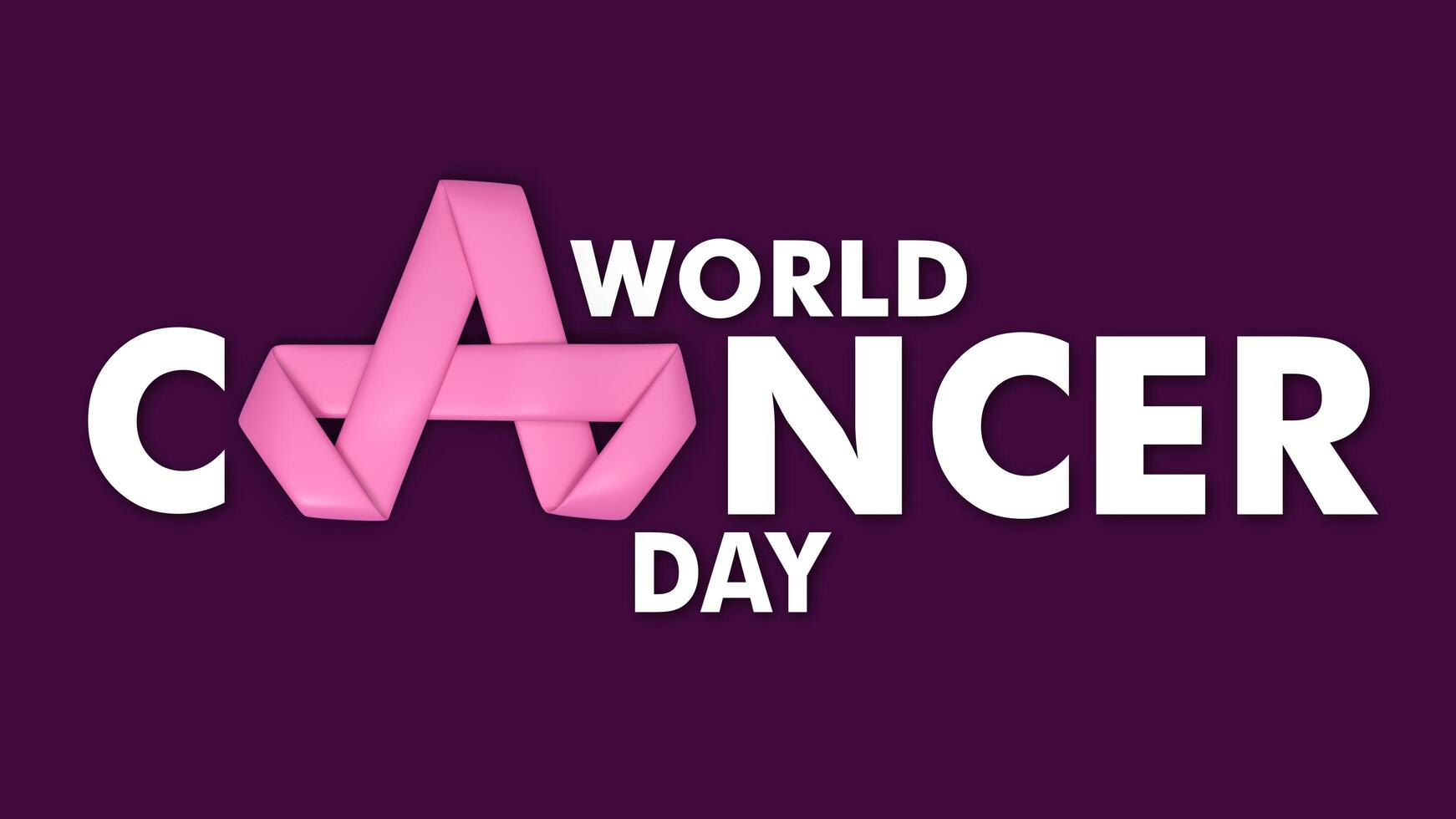 3d Illustration of Cancer Ribbon with Text for World Cancer Day photo