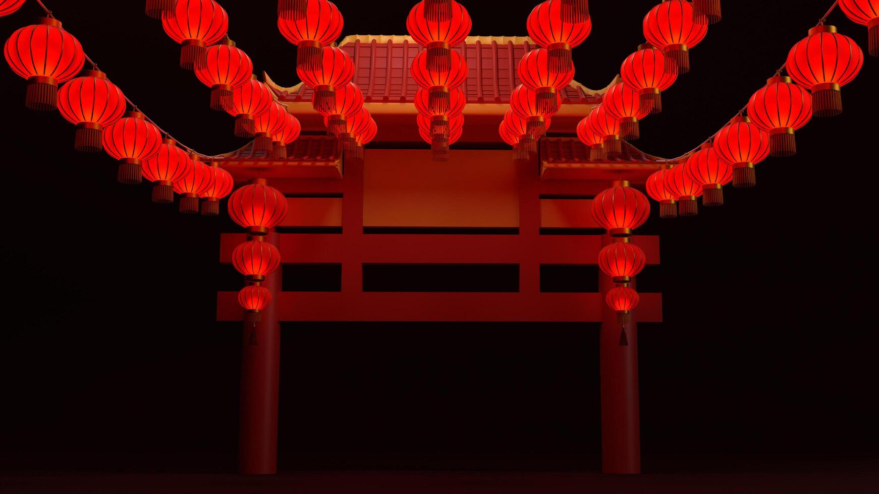3d Illustration of Chinese Gate and Red Lantern photo