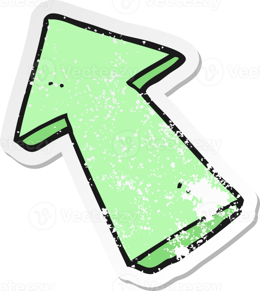 retro distressed sticker of a cartoon pointing arrow png