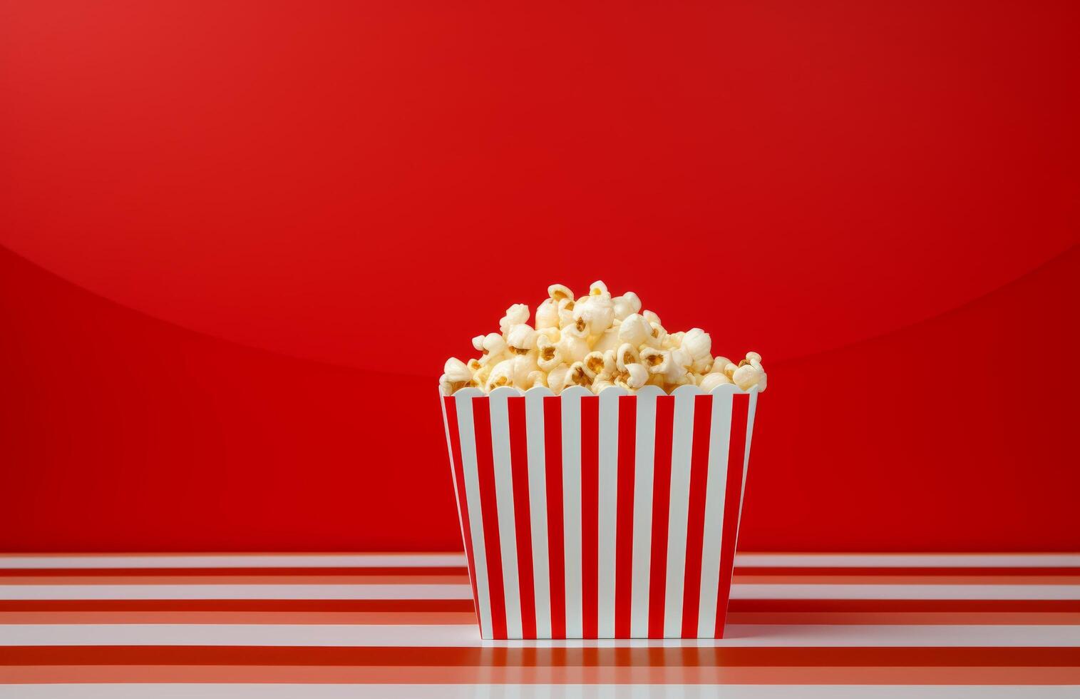 AI generated popcorn in a striped tray and in red box photo