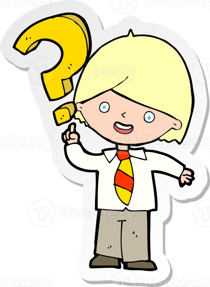 sticker of a cartoon boy with question png