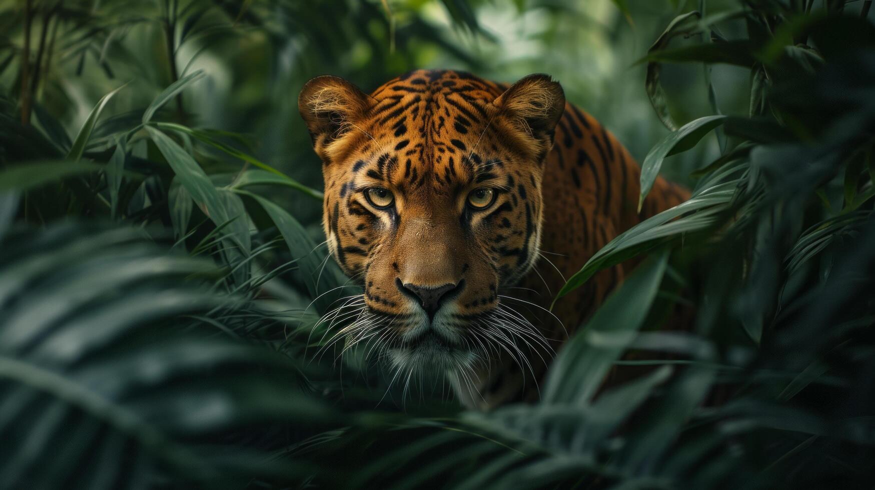 AI generated Enigmatic big cats prowling through dense jungle undergrowth, their stealthy movements a testament to their wild spirit photo