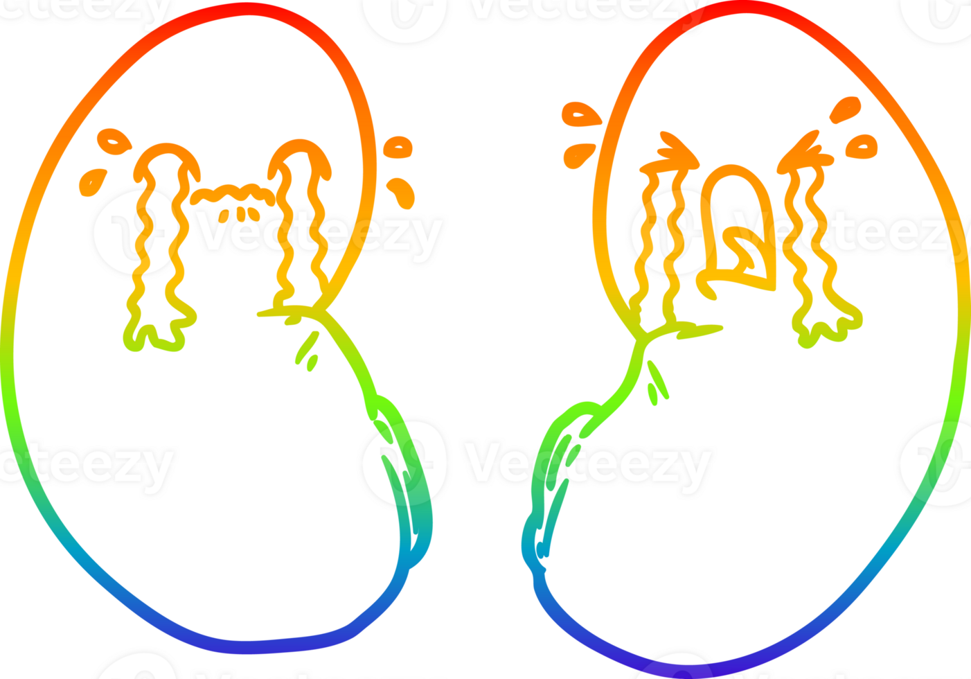 rainbow gradient line drawing cartoon kidneys crying png