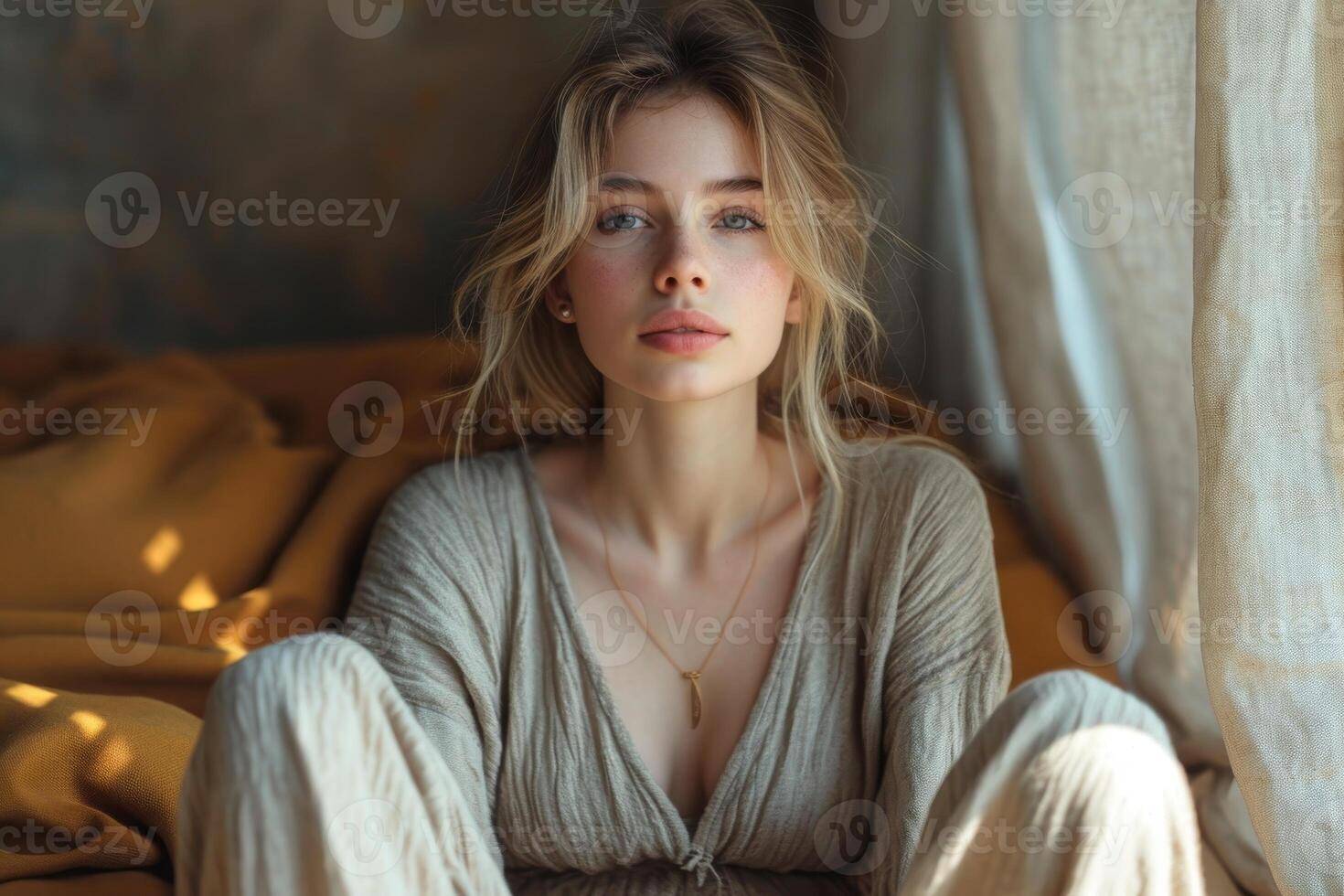 AI generated Close-up portrait of a beautiful young girl photo