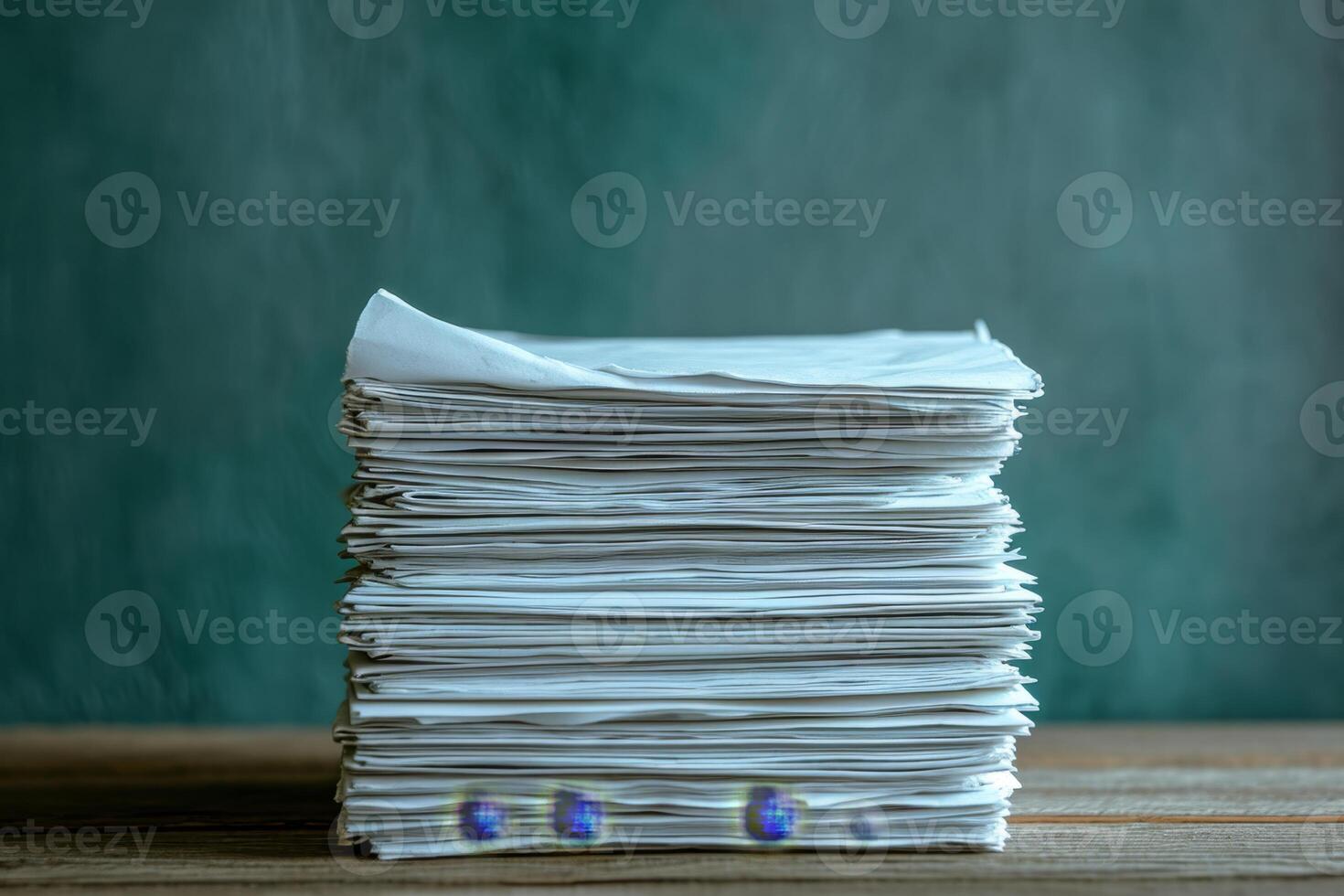 AI generated A stack of sheets of paper on the table, Paper documents stuck on the table. Business concept photo