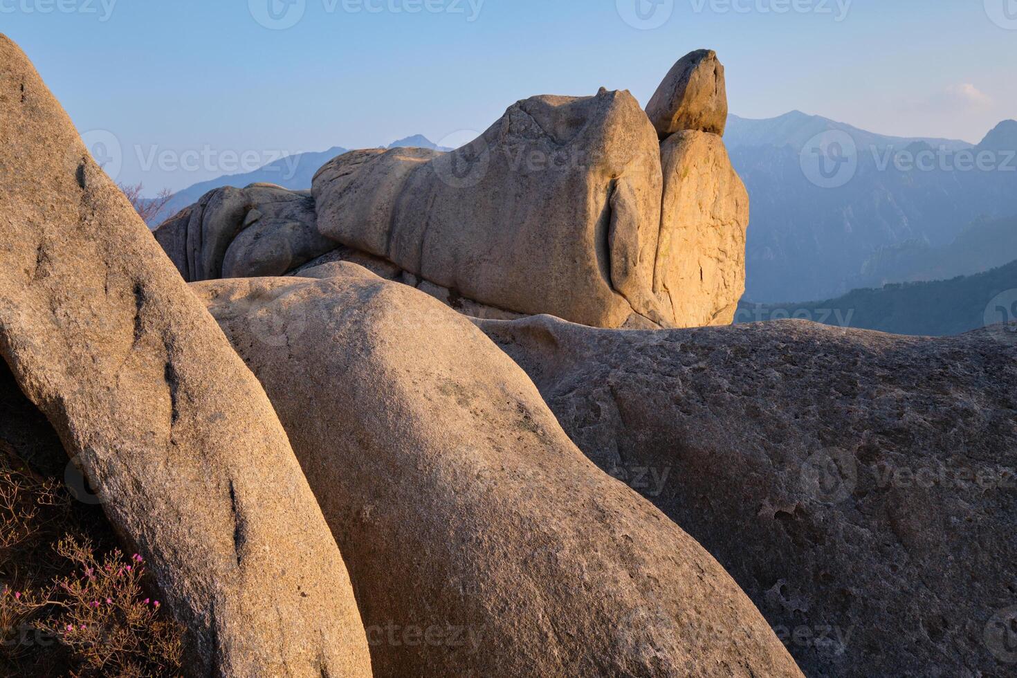 View from Ulsanbawi rock peak on sunset. Seoraksan National Park, South Corea photo