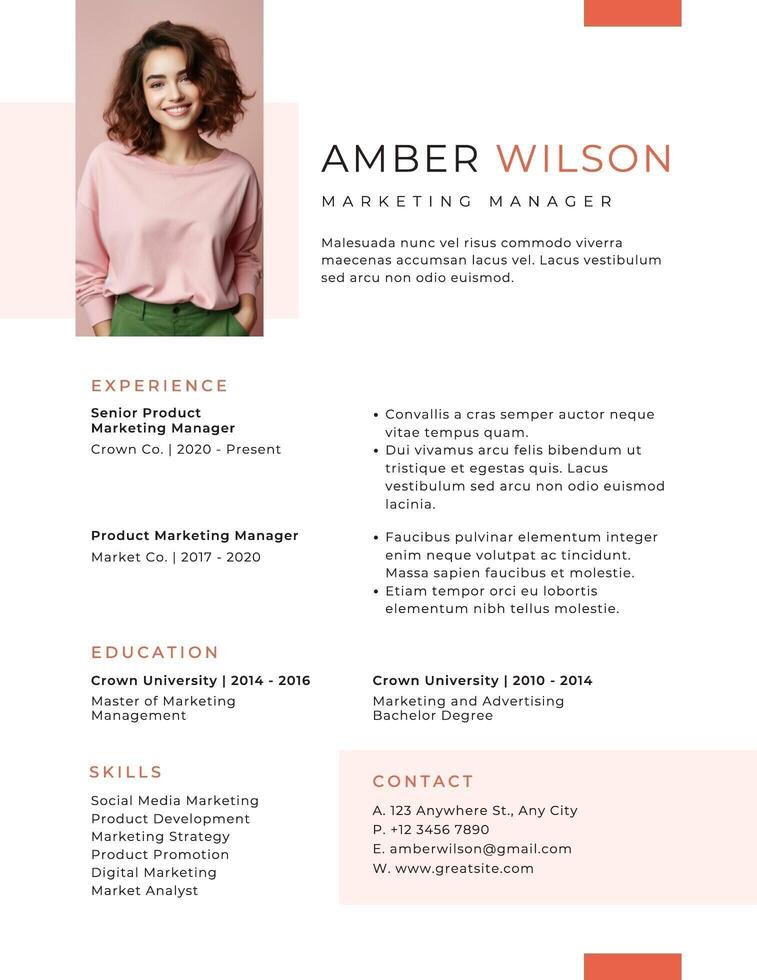 White Cream Minimalist Marketing Manager Resume template
