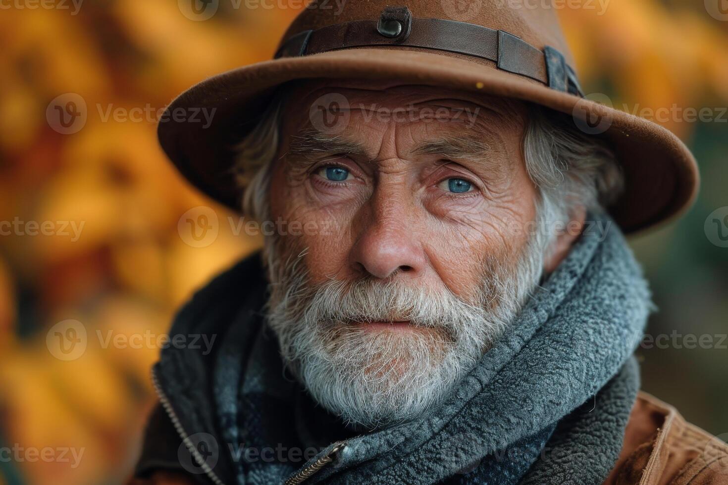 AI generated Portrait of an elderly man in close-up in an autumn park photo