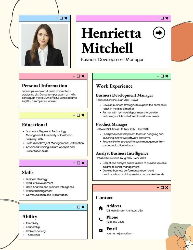 Business Technology Resume CREATIVE ATS template