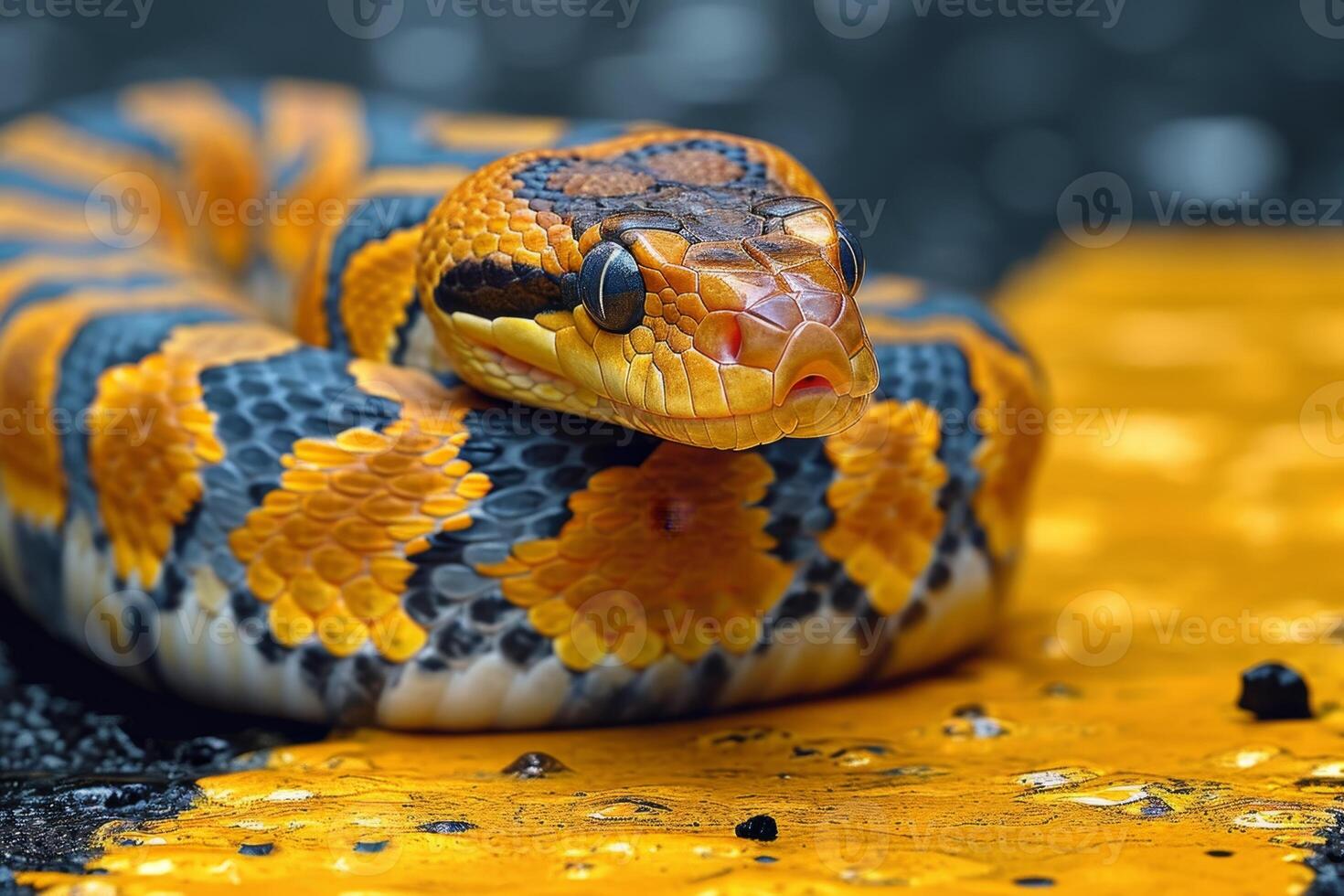 AI generated A snake crawls across a pedestrian crossing on the street photo
