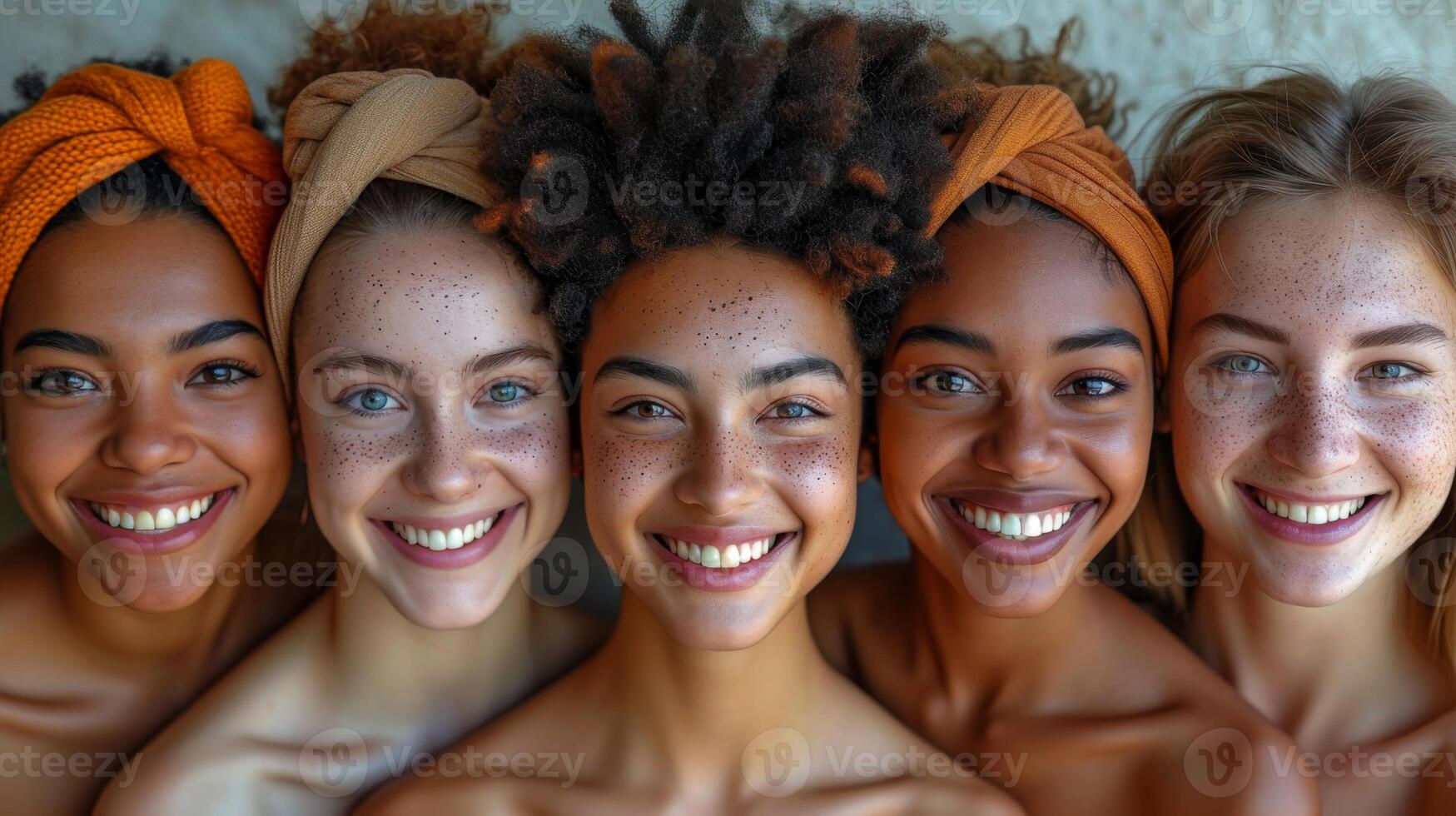 AI generated Portrait of a creative business team standing together and laughing. A group of cheerful people of different nationalities photo