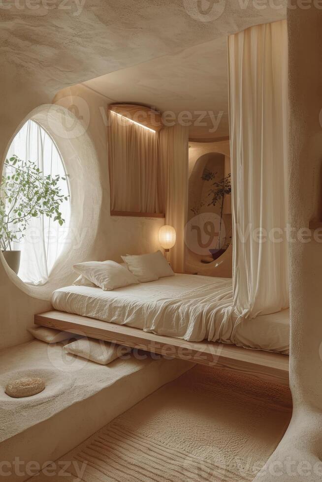 AI generated A futuristic bedroom in bright colors. 3d illustration photo