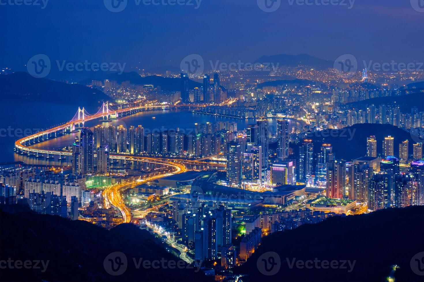 Busan cityscape Gwangan Bridge at night photo