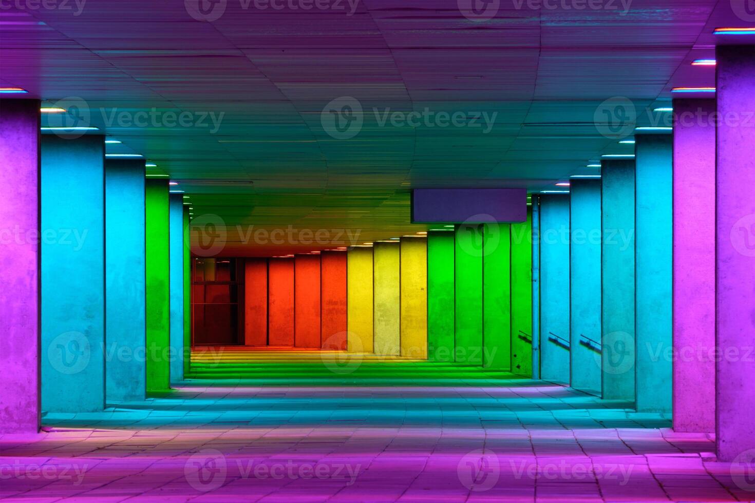 Colorful mulitcolord illuminated gallery tunnel near Museum Park, Rotterdam, The Netherlands photo