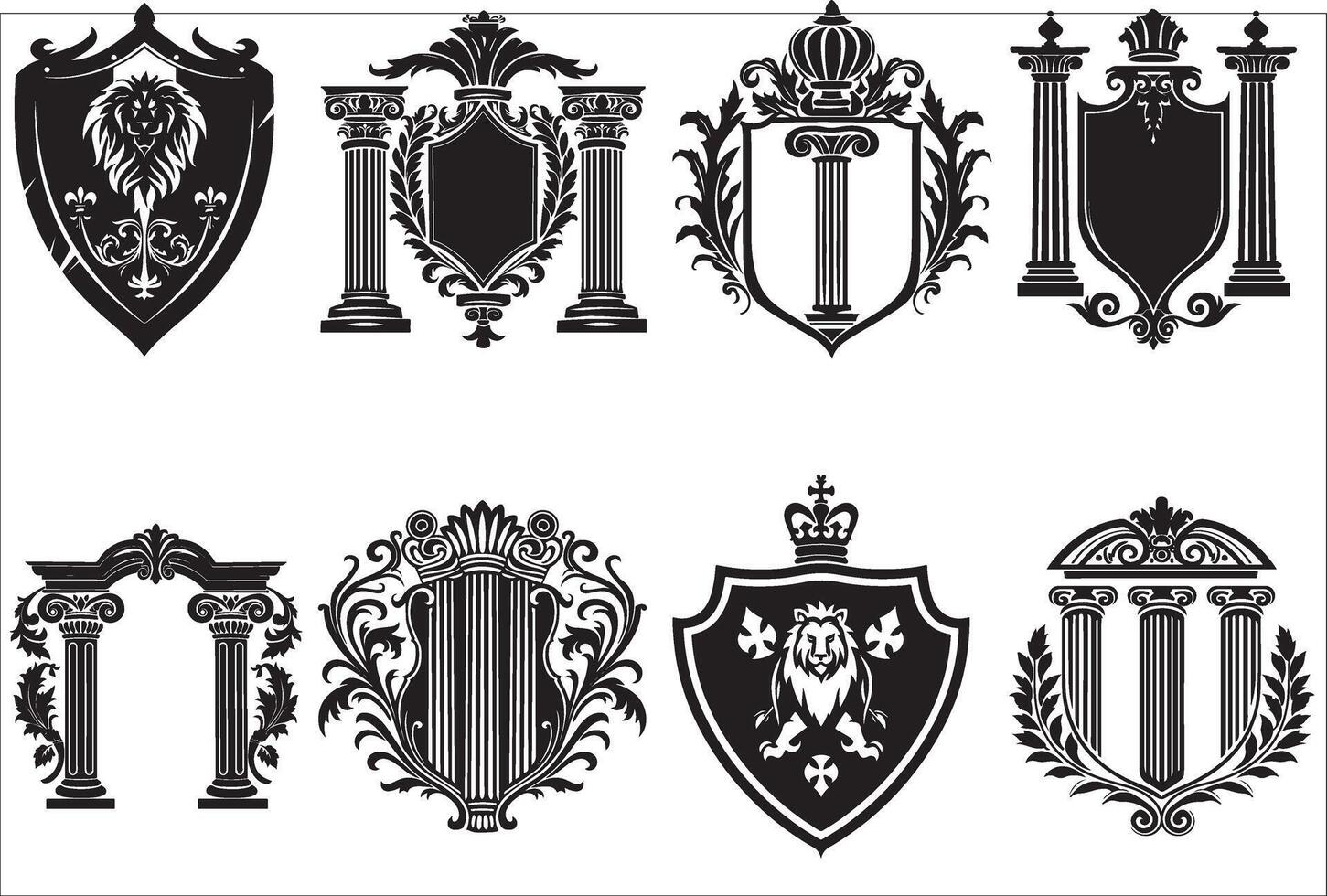 Heraldic shield, Vintage shield with various elements on a white background vector