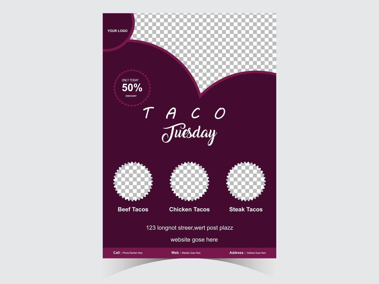 Tacos hot spicy Spanish restaurant menu or fast food restaurant food menu or modern food flyer vector template with a creative layout which can be used for sell offers or food promotion.