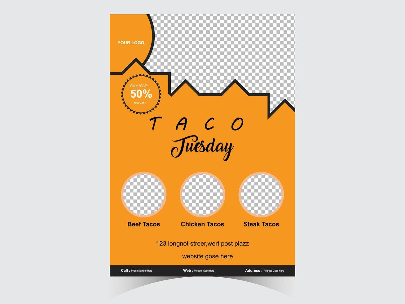 Tacos hot spicy Spanish restaurant menu or fast food restaurant food menu or modern food flyer vector template with a creative layout which can be used for sell offers or food promotion.