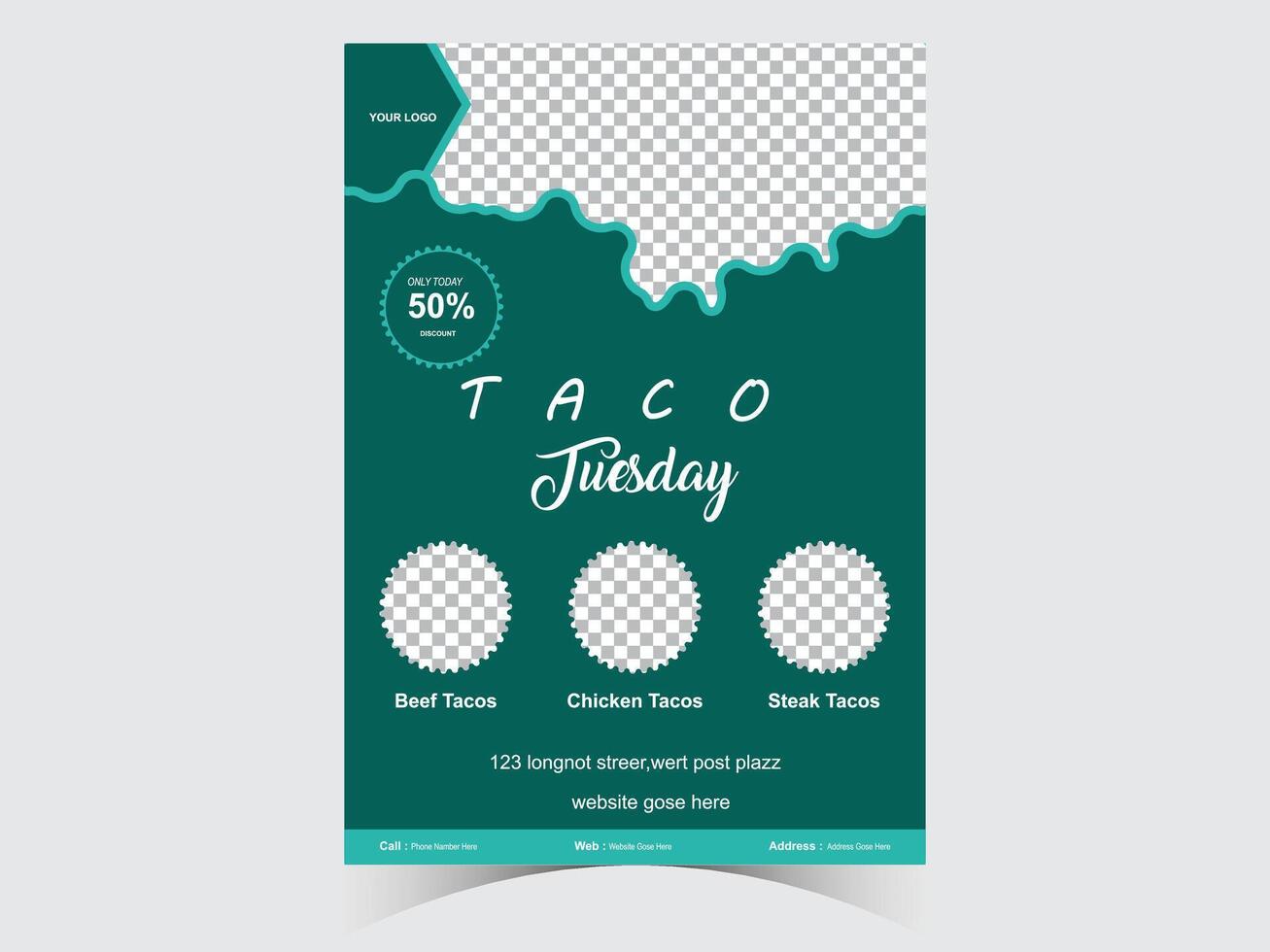 Tacos hot spicy Spanish restaurant menu or fast food restaurant food menu or modern food flyer vector template with a creative layout which can be used for sell offers or food promotion.