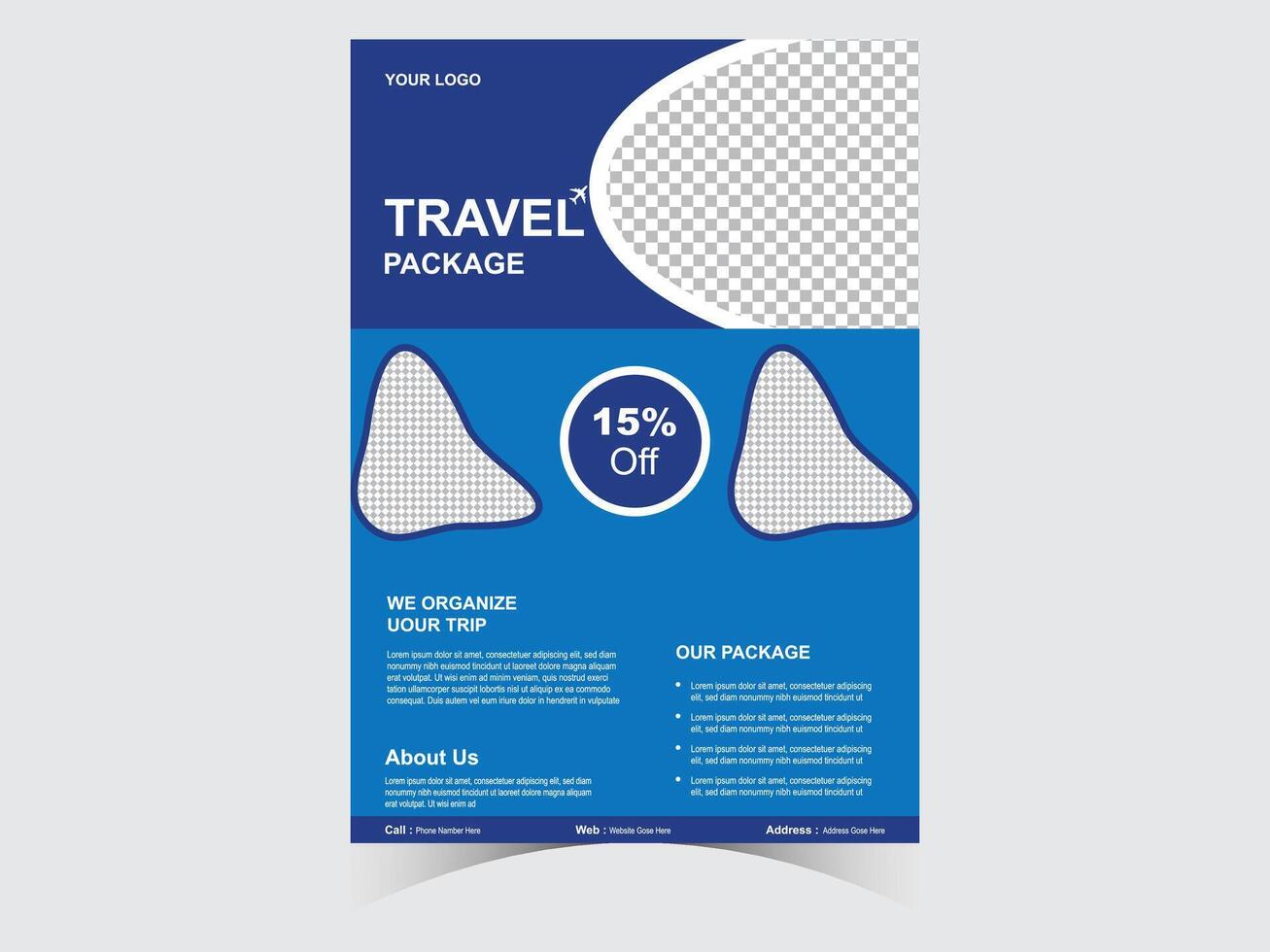 Travel business promotion flyer design template design.Travelling, tourism or summer holiday tour online marketing flyer, post or poster with abstract graphic background and logo. vector