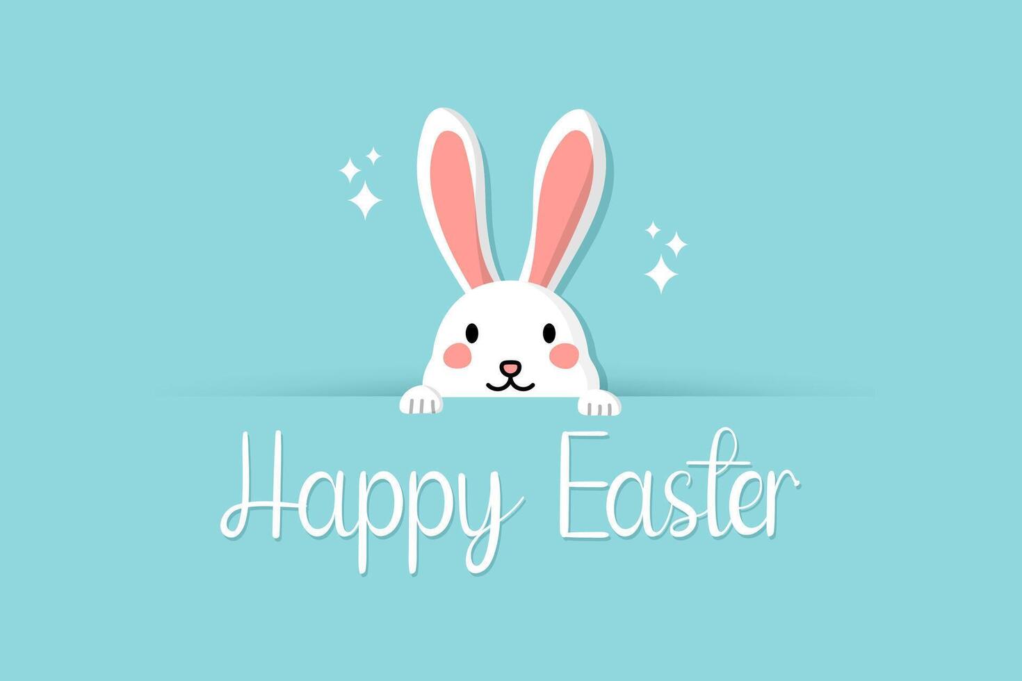 Cute Easter Rabbit Vector Background With Happy Easter Lettering.