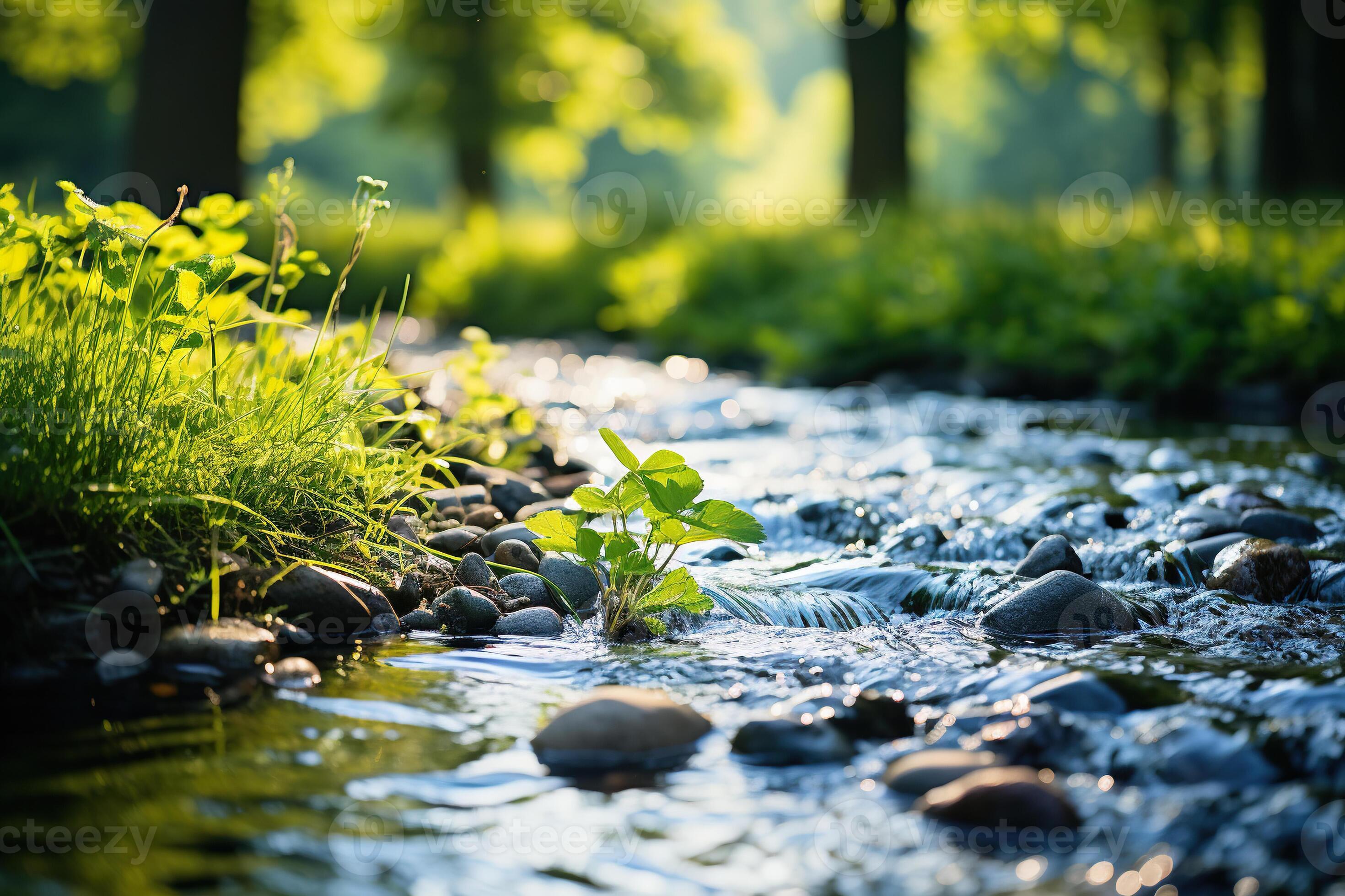 AI generated A beautiful fast stream in the middle of the forest