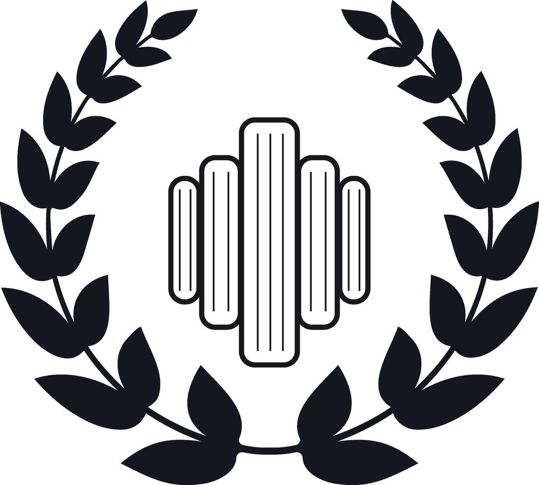 monochrome semicircular branches with leaves as round frame for laurel wreath for education logo vector
