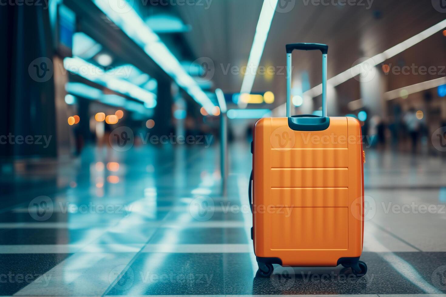 AI generated Colorful Suitcases Lined Up at the Airport Terminal photo