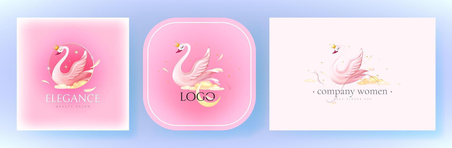 Elegant Swan Logo set. Valentines day greeting vector cards . 8 March. International Women's Day. Vector . Eps 10