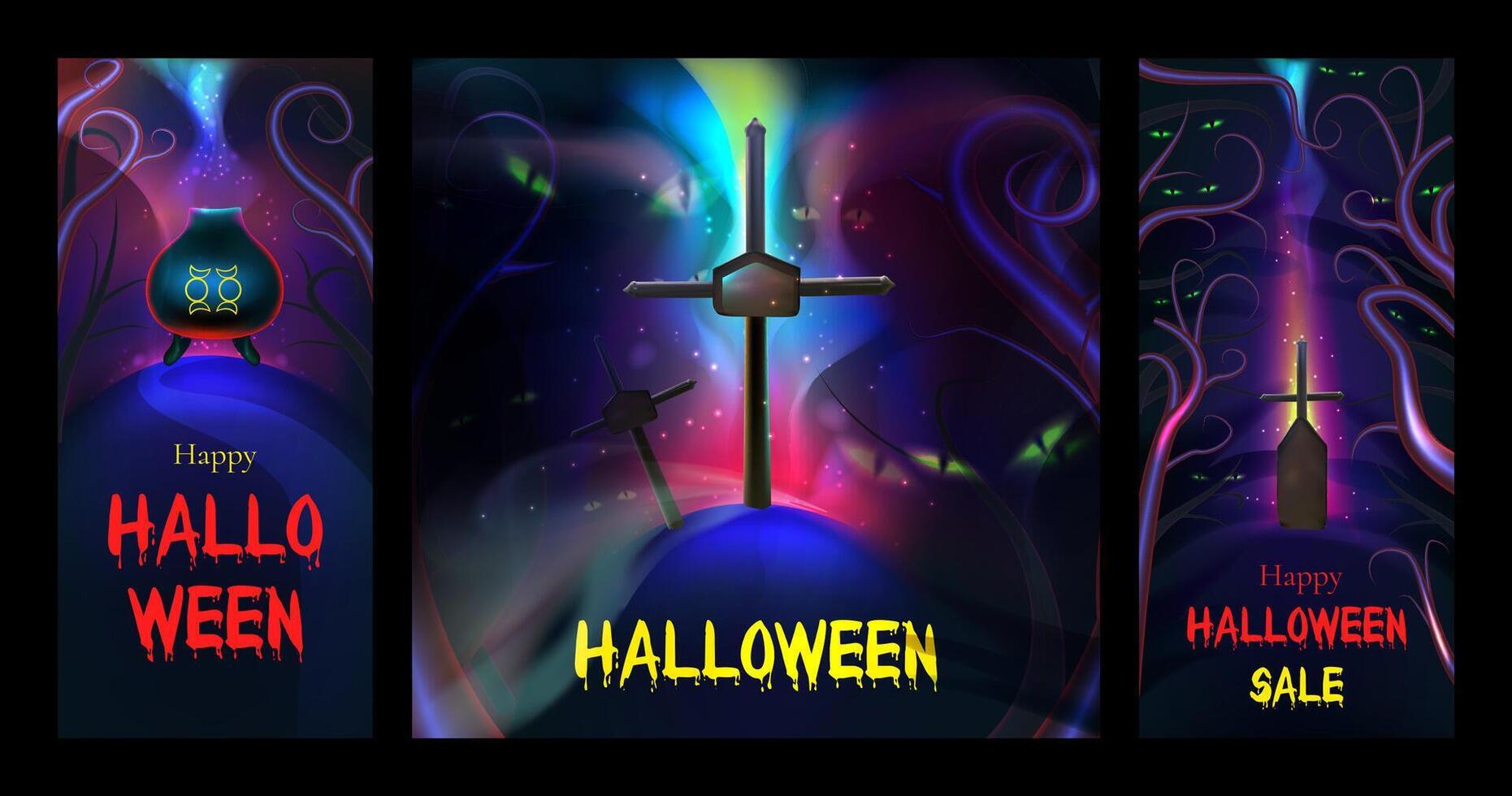 Happy Halloween background from  Realistic 3d design in cartoon style. Holiday banner, web poster, stylish flyer greeting card. vector illustration