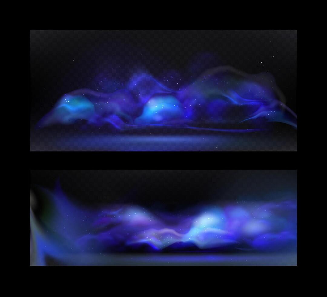 Vector set illustration of blue abstract smoke background with glowing particles. Smoke effect. Futuristic design. Eps 10