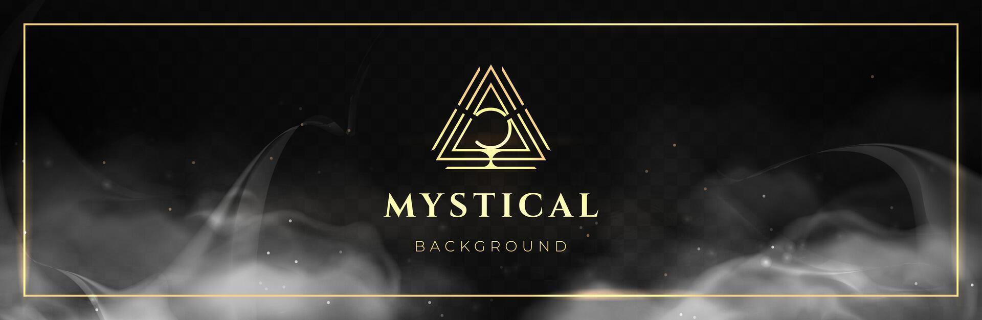 Mystical logo. Black and gold background with smoke. Vector illustration. Eps 10