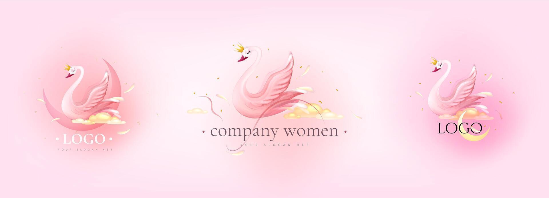 Elegant Swan Logo set. Stars and crescent . Vector illustration. Eps 10