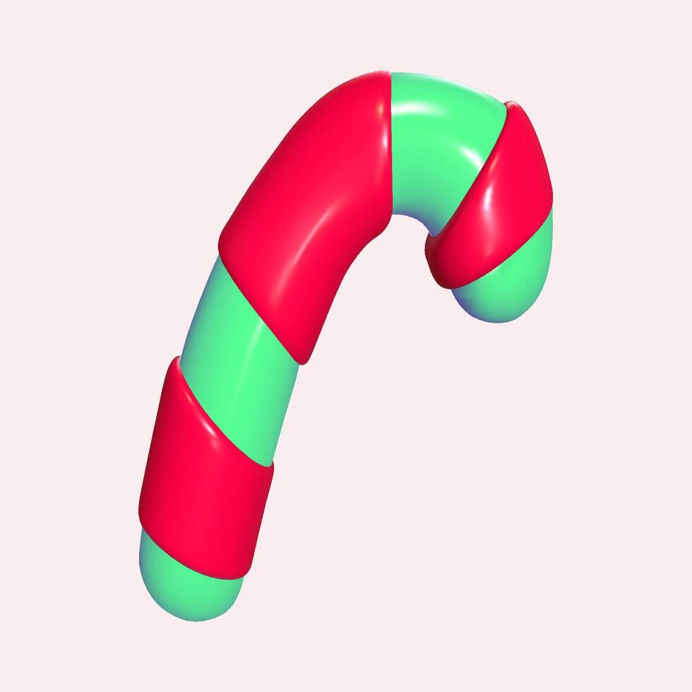 Christmas candy cane on a light background. Realistic 3d symbol design. Vector illustration. Eps 10