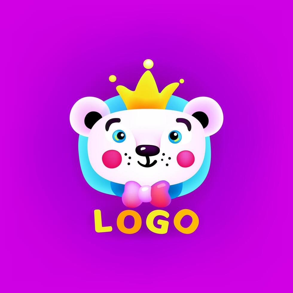 Baby logo. Cute cartoon bear with a crown. Vector illustration in flat style. Eps 10