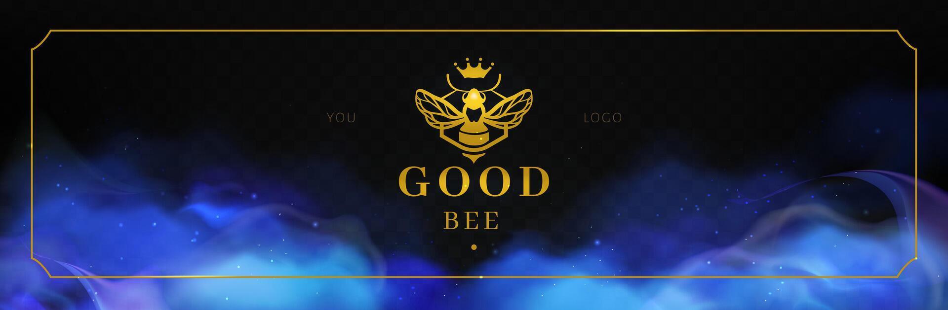 oro abeja logo con un corona azul fumar antecedentes. vector eps 10