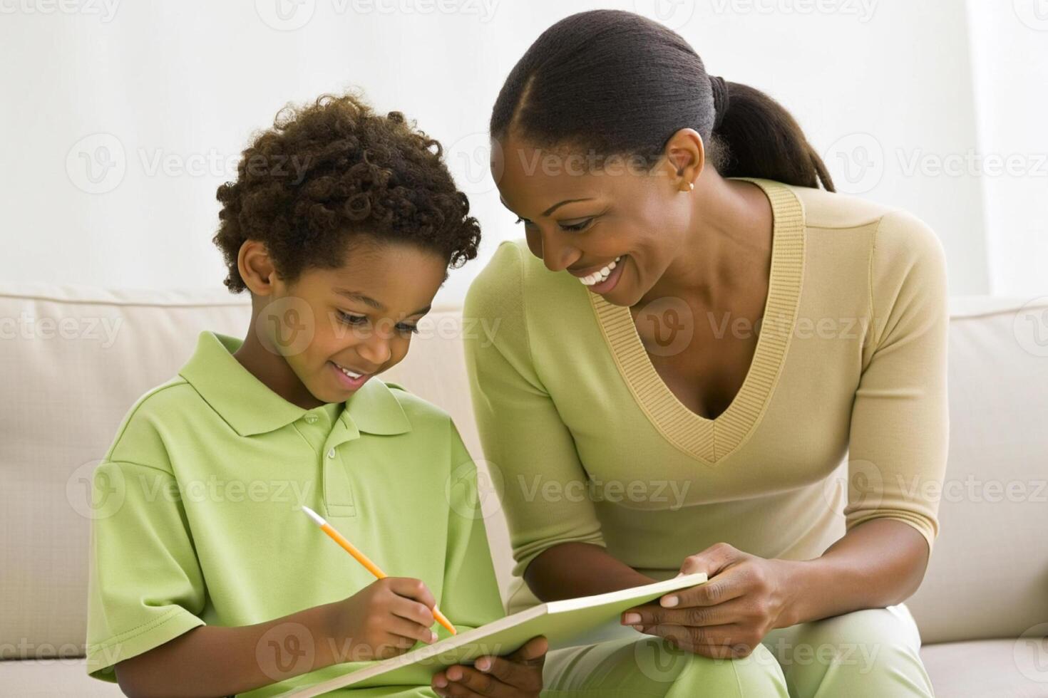 AI generated mother teaching son homework photo