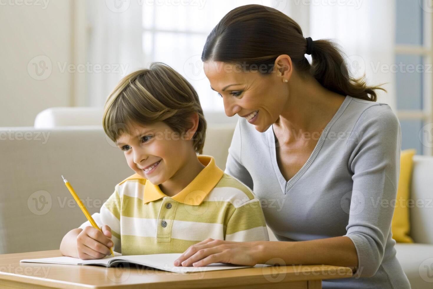 AI generated mother teaching son homework photo