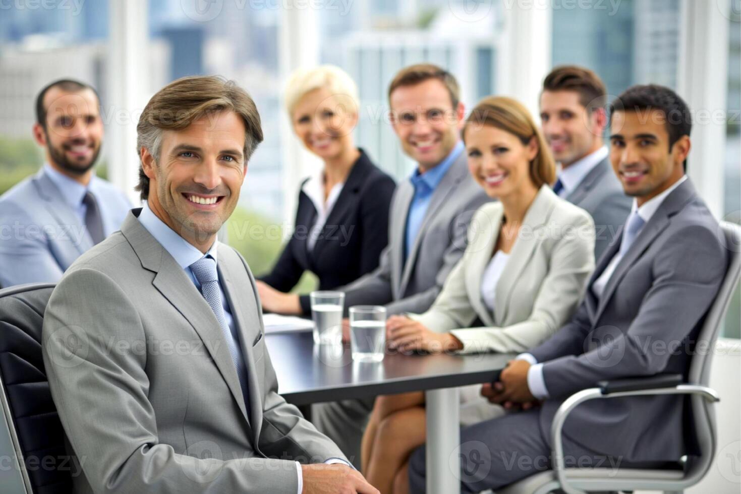 AI generated modern office team of business people  smile and talk photo