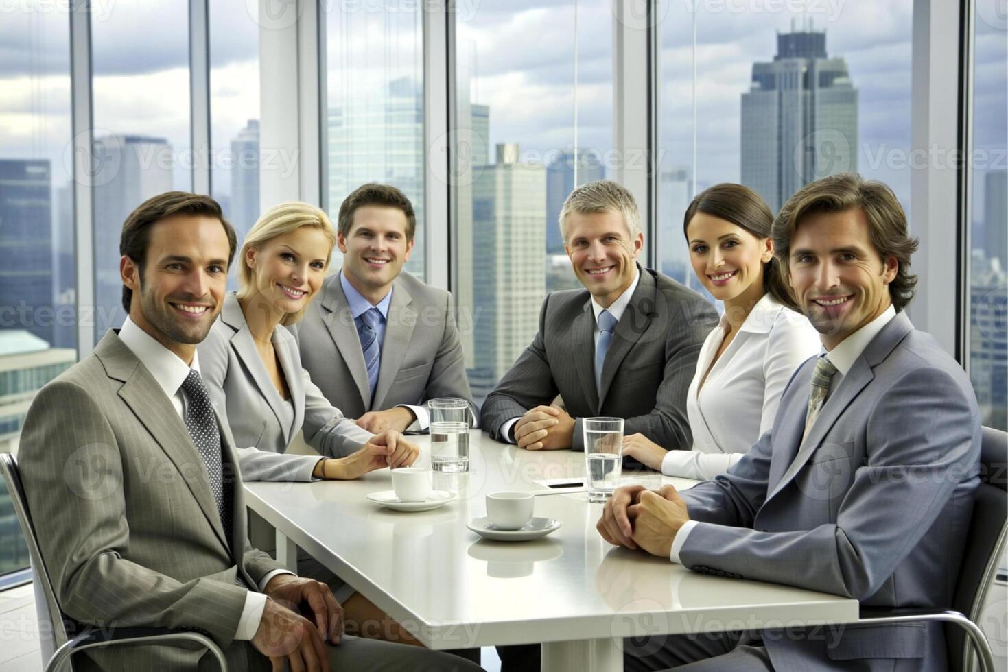 AI generated modern office team of business people  smile and talk photo