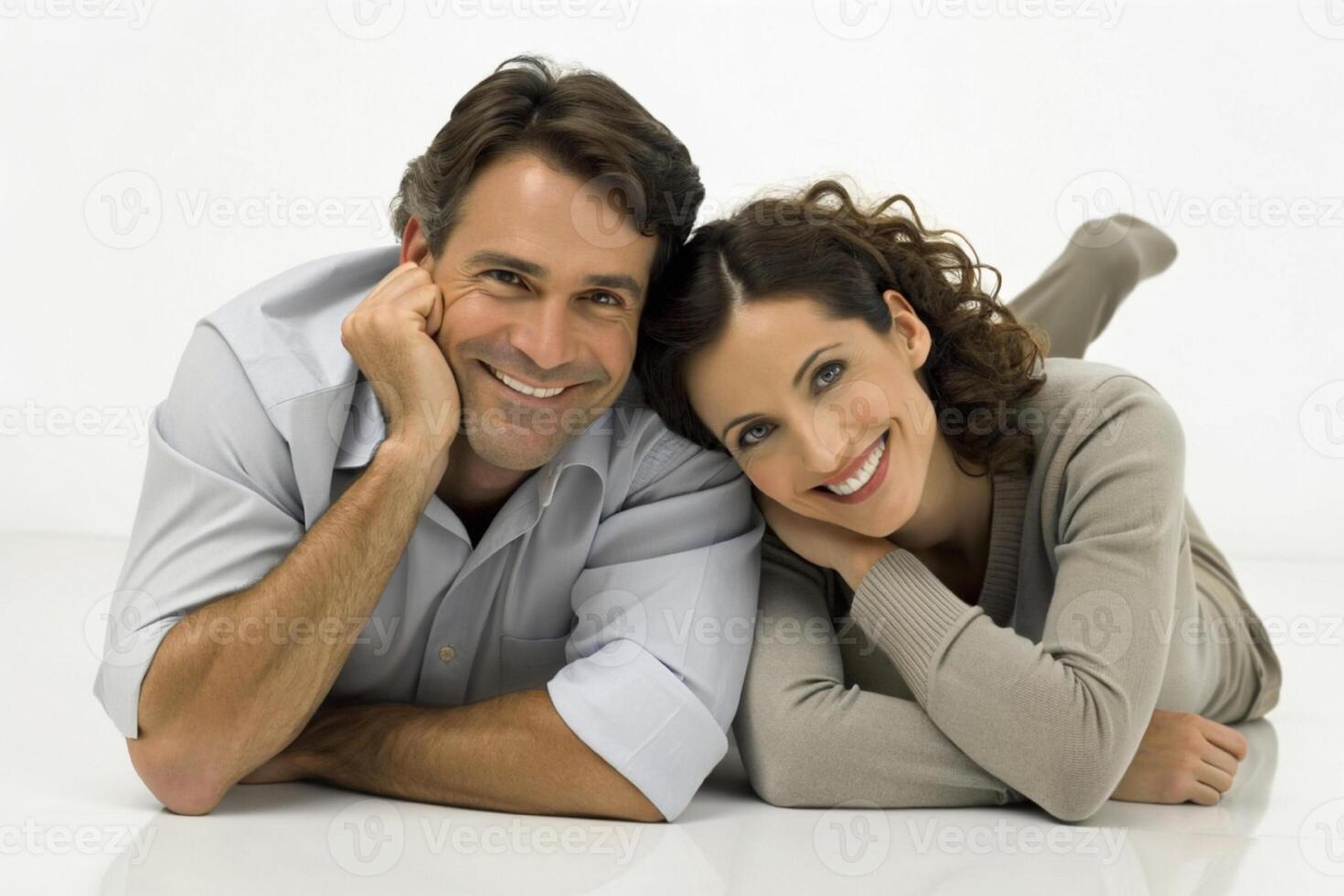 AI generated Happy couple lying down, love photo