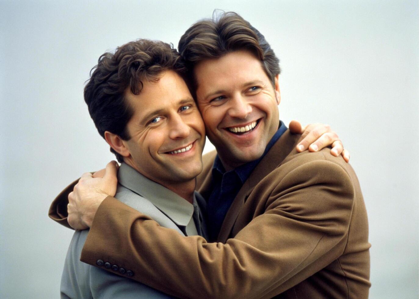 AI generated happy gay Couple hugging, love photo