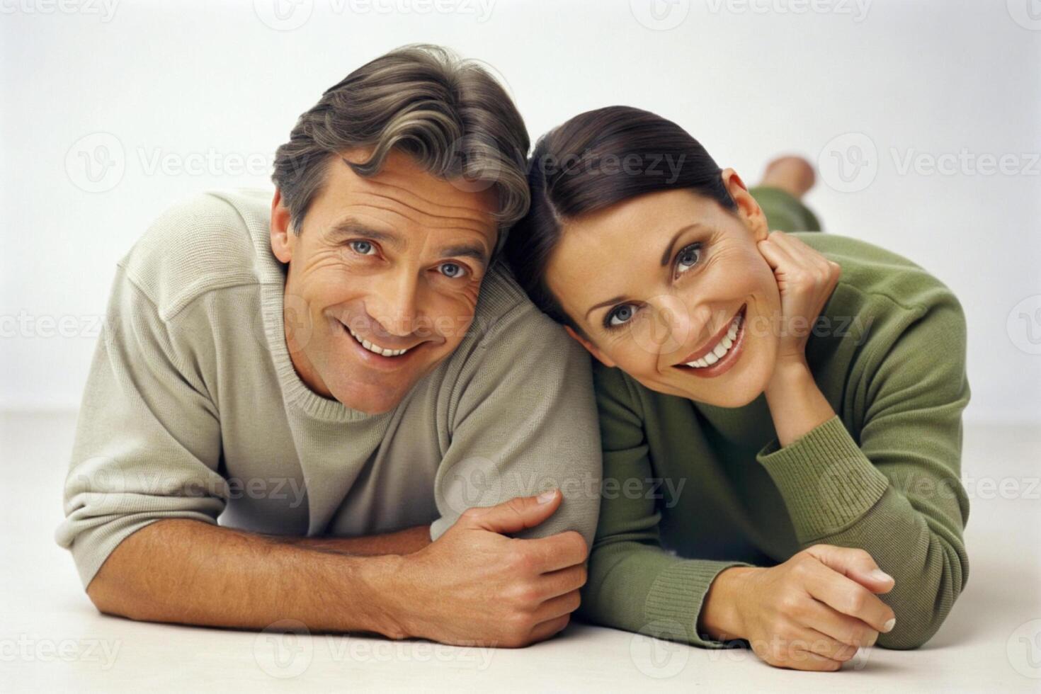 AI generated Happy couple lying down, love photo