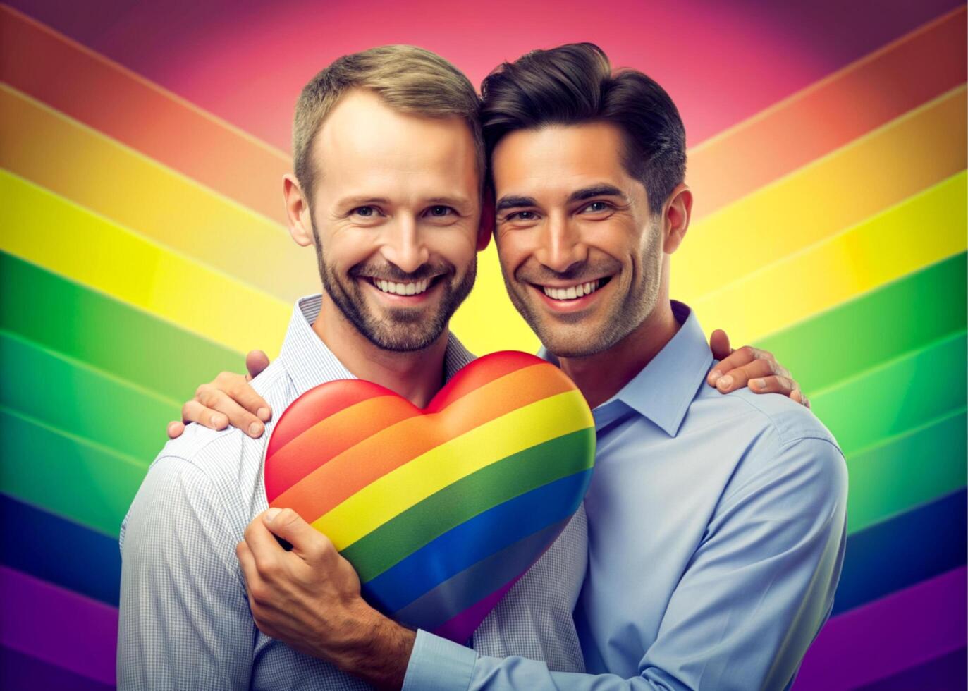 AI generated happy gay couple love Rainbow love photo