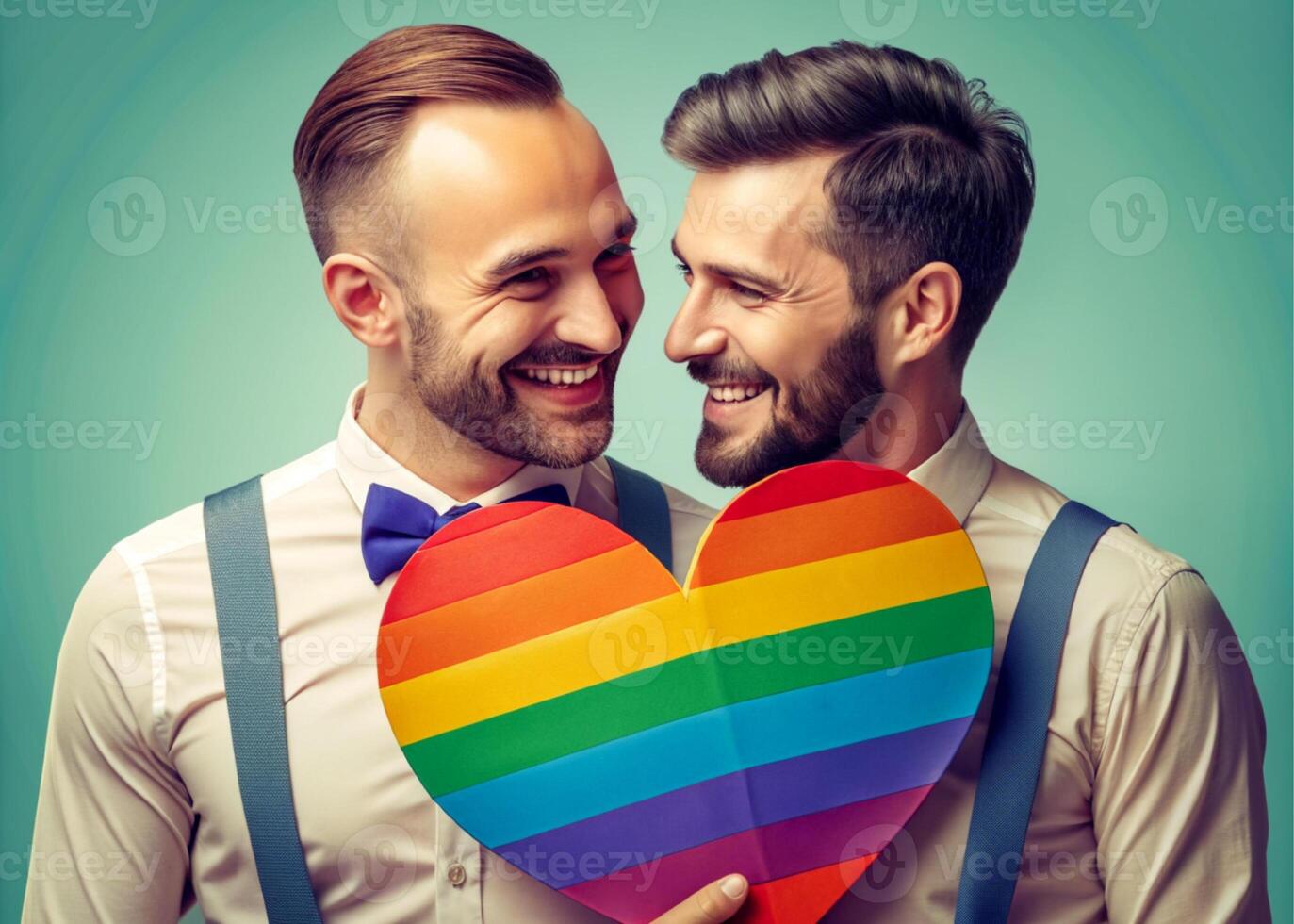AI generated happy gay couple love Rainbow love photo