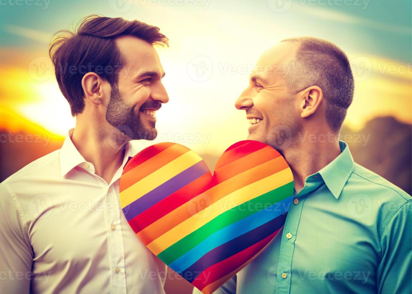 AI generated happy gay couple love Rainbow love photo